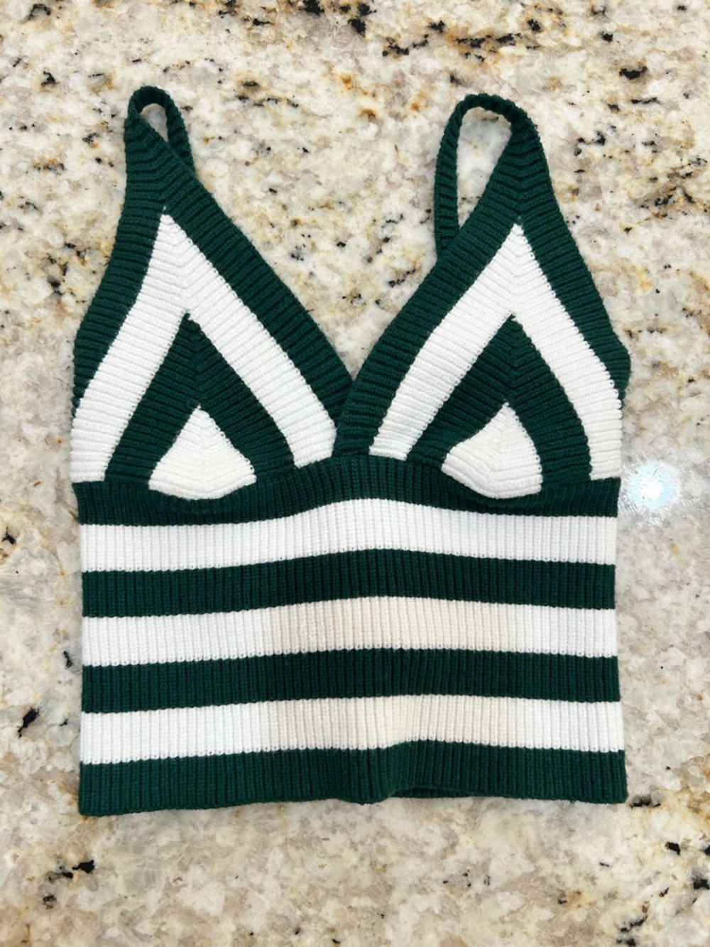 NWT Subdued Striped Croched Bralette Tank in Dark Green and White